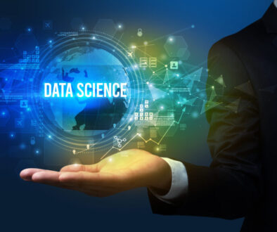 Elegant hand holding technology-related inscription